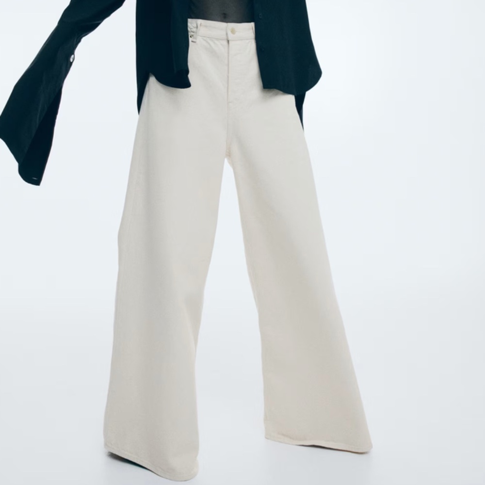 H&M light cream hi rise wide leg jeans, 14, PG1436 - Picture 2 of 9